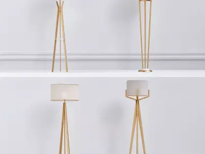 Floor four gold lamps 3D model