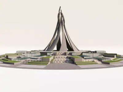 Futuristic Monumental Roundabout with Water and Planters Low-poly 3D model