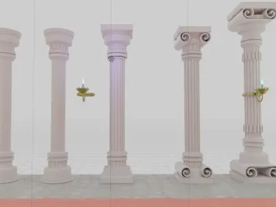 5 Columns on Stone Floor with Red Carpet  3D model