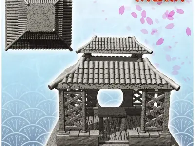Oriental altar with round openings and curved double roof 2 - As 3D print model