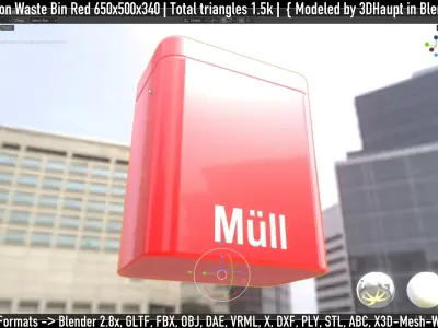 Petrol Station Waste Bin Red 650x500x340 3D model