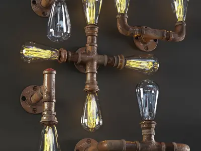 3dasset industrial pipe wall lights 3D model