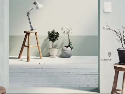 Summer room with plants and stools 3D model