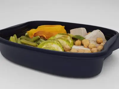 Poke bowl lunch box with bell pepper meat beans asparagus 3D model