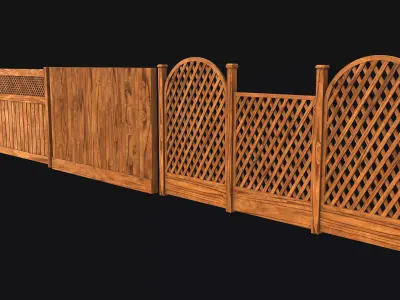 Wooden Fence set PBR 01 Low-poly 3D model