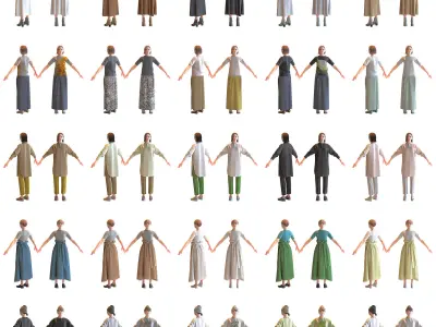 30x A-pose Asian People Bundle 3D Model Pack