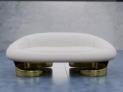 Luxury Boucle Loveseat 3D Model Satin Brass Base Low-poly 3D model
