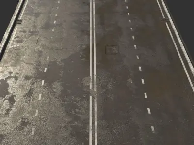 Asphalt with puddles Low-poly 3D model