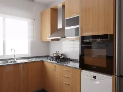 Kitchen Realistic modern with wooden cabinets 3D model