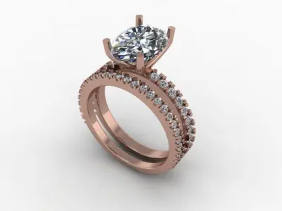 4 Prong Solitaire Oval Diamond Engagement Ring with Diamond Band 3D print model