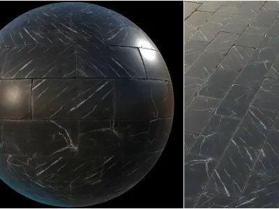 Black marble tiles PBR material pack Texture