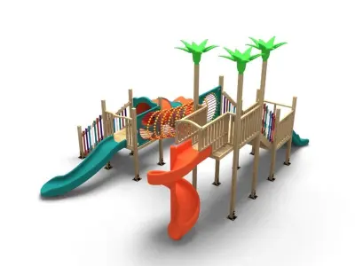 High Detailed  Wooden  PlayGround Kindergarten Set 3D model 3D model
