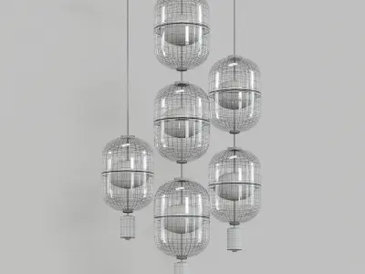 PAXTON five glass pendant lights hanging 3D model