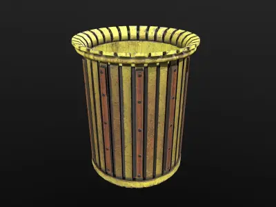 PBR Yellow Metal Trashbin Low-poly 3D model