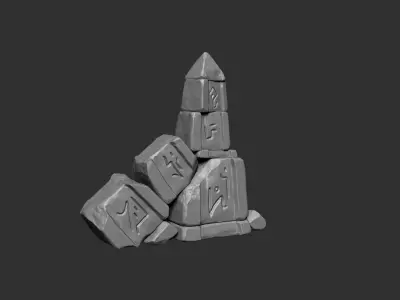 Ancient Stone Tomb and Column Set 3D print model