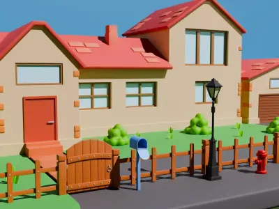 Cozy Suburban Stylized Isometric House Low-poly 3D model