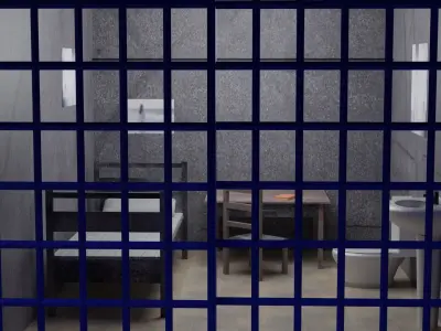 Prison cell with railings Low-poly 3D model