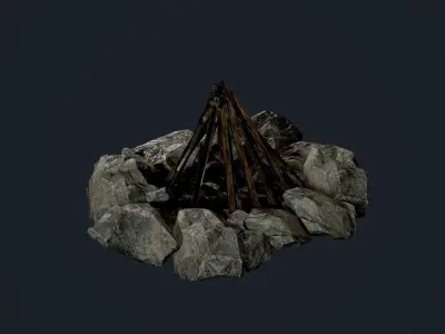 Camp Fire Pit Pack 02 Game Ready Low-poly 3D model