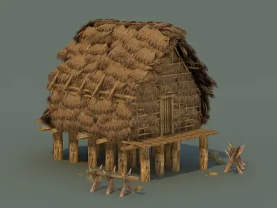 thatched cottage countryside Residential Building   Ancient 3D model
