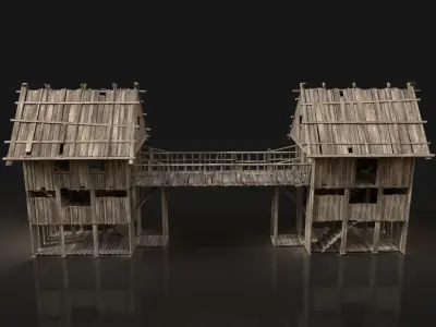 Next Gen AAA Wooden Watchtower Bridge Gate - ENTERABLE Low-poly 3D model