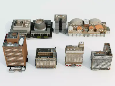 Commercial office building building package Low-poly 3D model