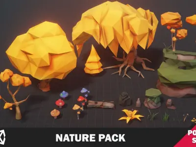 Nature Pack Low Poly Cartoon Trees Grass Plants and Rocks Low-poly 3D model