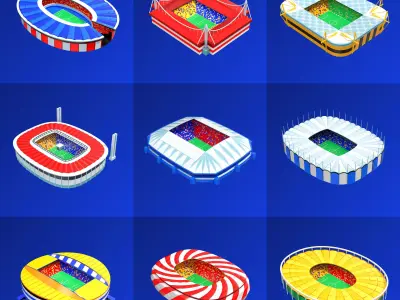 Stylized 3D Stadiums Illustrations Collection for Euro 2024  Low-poly 3D model
