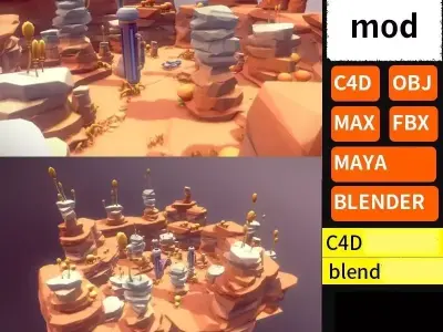 Canyon desert environment model low poly game ready Low-poly 3D model