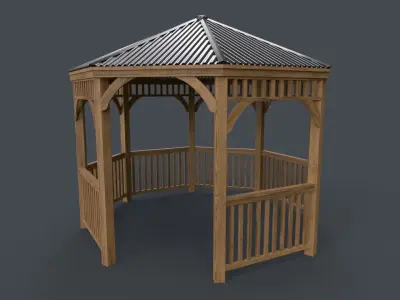 PBR Wooden Pergola Gazebo E2 Low-poly 3D model
