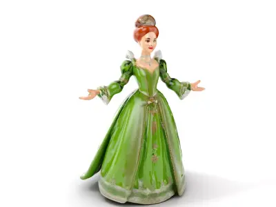 Elegant Queen Character Model in Green Dress Rigged and Animated Low-poly 3D model