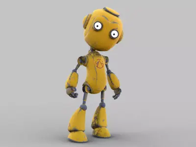 Cartoon rigged pbr robot Low-poly 3D model