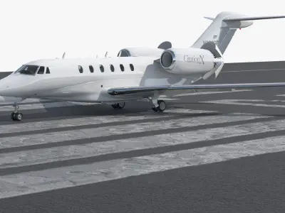  Cessna Citation X Jet Landing Animated Rigged 