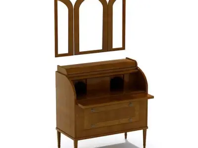 Oak Wood Dresser Bureau With Folding Mirror 3D model