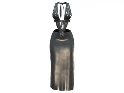 Shiny Latex Leather Long Side Slit Skirt With Halter Neck Top Low-poly 3D model