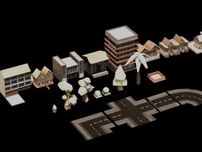 Low Poly Buildings and Houses City Pack Low-poly 3D model