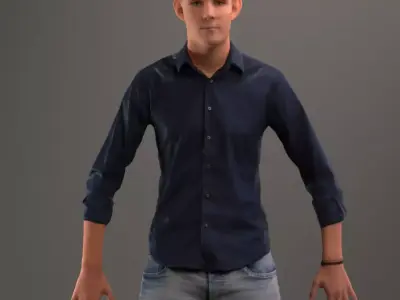 Rigged 3D boy with realistic hair in casual clothing Low-poly 3D model