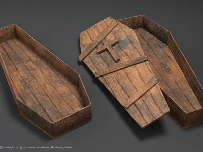 Coffin - 3D model wooden with cross Low-poly 3D model