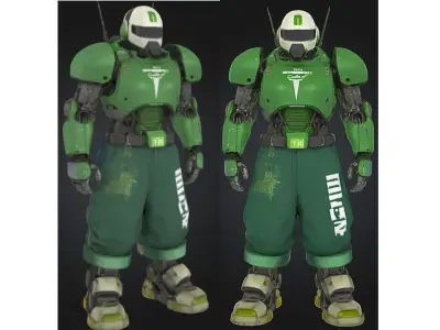 Urban Combat Robot Green Street Warrior Low-poly 3D model