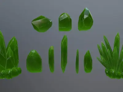 Crystal Set jade stone Low-poly 3D model