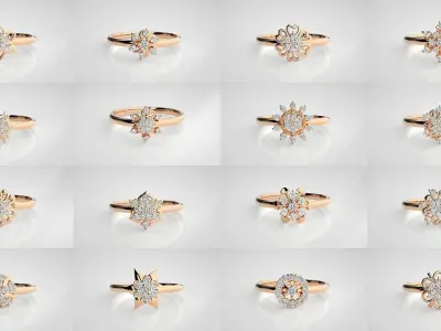 114 Flower Ultra light wt minimalist Women Ring 3dm stl renders  3D Model Pack