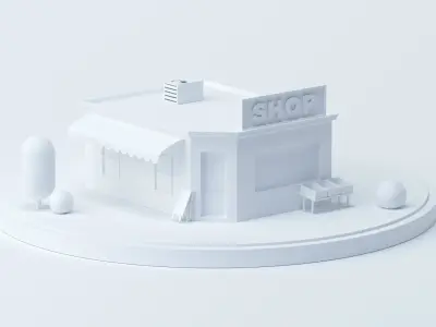 Shop market cartoon low poly 3D model Low-poly 3D model