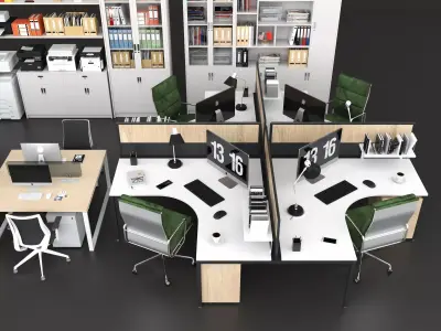 Modern Open Plan Office Workspace Interior 3D Model Low-poly 3D model
