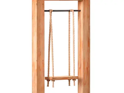 Outdoor wooden rope swing on ropes 3D model