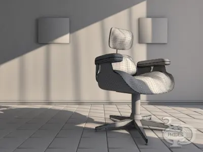 Armchair 2 barber chair with checkered floor 3D model