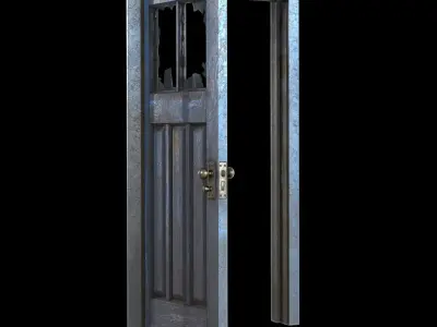 Old Door with broken window Low-poly 3D model