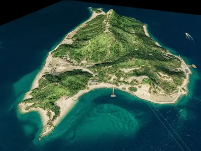Okunoshima Island full 3d model terrain Low-poly 3D model