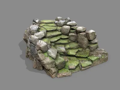Mossy Rock Stairs Low-poly 3D model