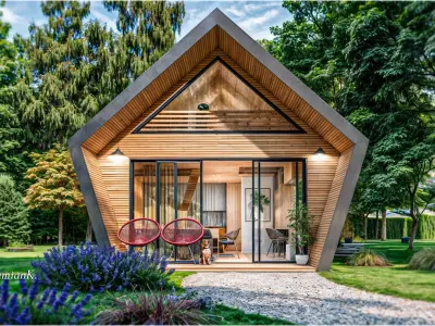 Glamping Pod Vacation House 3D and  basic plans with dimensions Low-poly 3D model