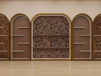 Modern Architectural Hall Setup with Decorative Feature Walls Low-poly 3D model