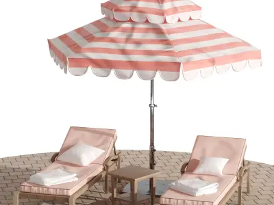 Beach lounge outdoor set 9 3D model